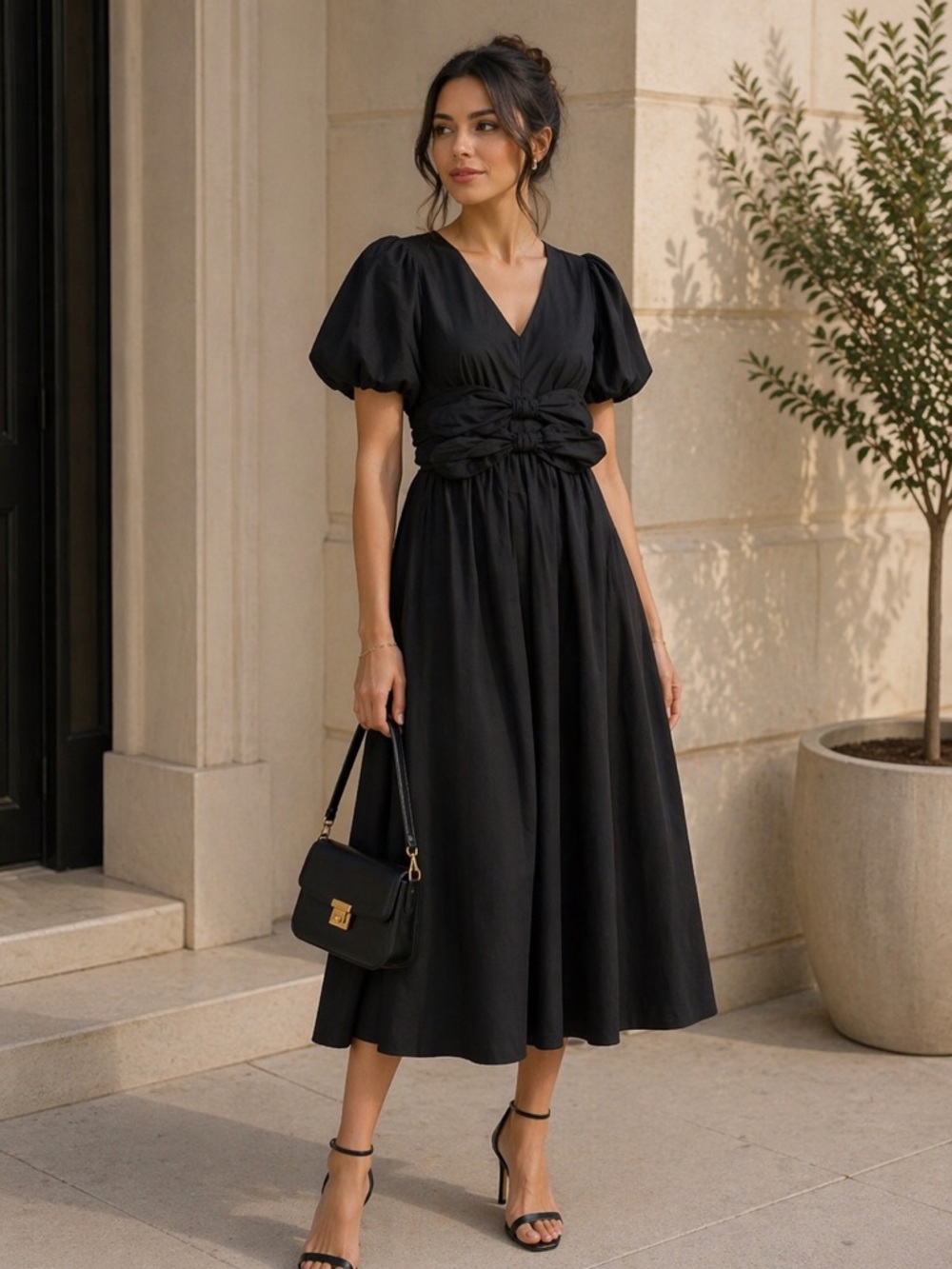 💜Firm Price💜Moon River Front Bow Detail Cotton Midi Dress